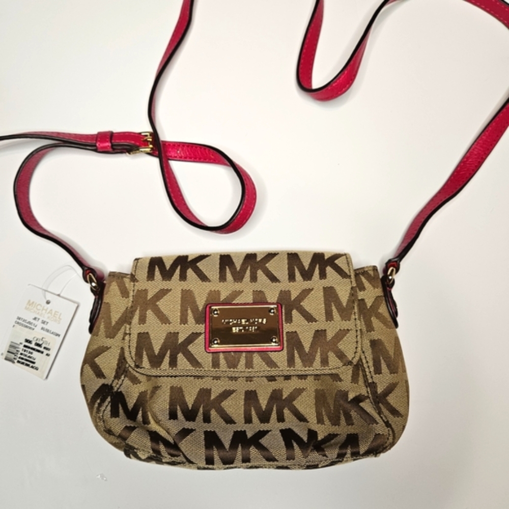Michael Kors Jet Set Brown and Pink Crossbody Bag NEW